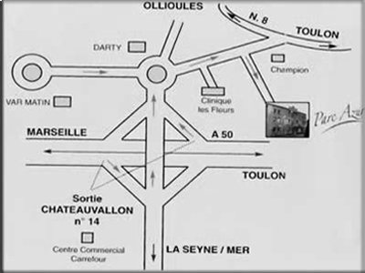  Le plan d'accès pour arriver à l'hotel Parc Azur à TOULON / OLLIOULES - Hotel Parc Azur 